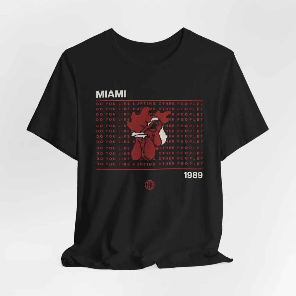 Miami Hotline graphic T-shirt Retro Miami 1989 pixel art pure cotton couple's streetwear shirt for all seasons oversized t shirt
