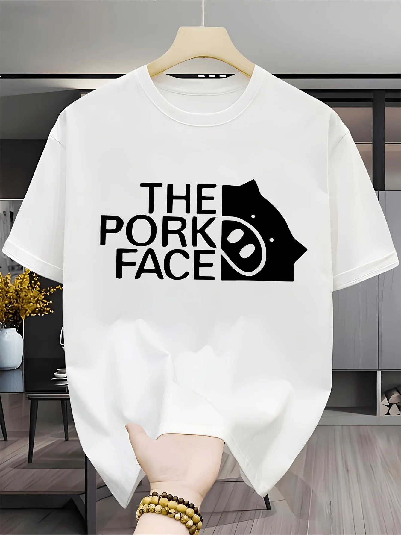Fun Parody T-shirt Cute Pork Face Women's Comfortable Home Clothes Round Neck Unisex Daily Wear