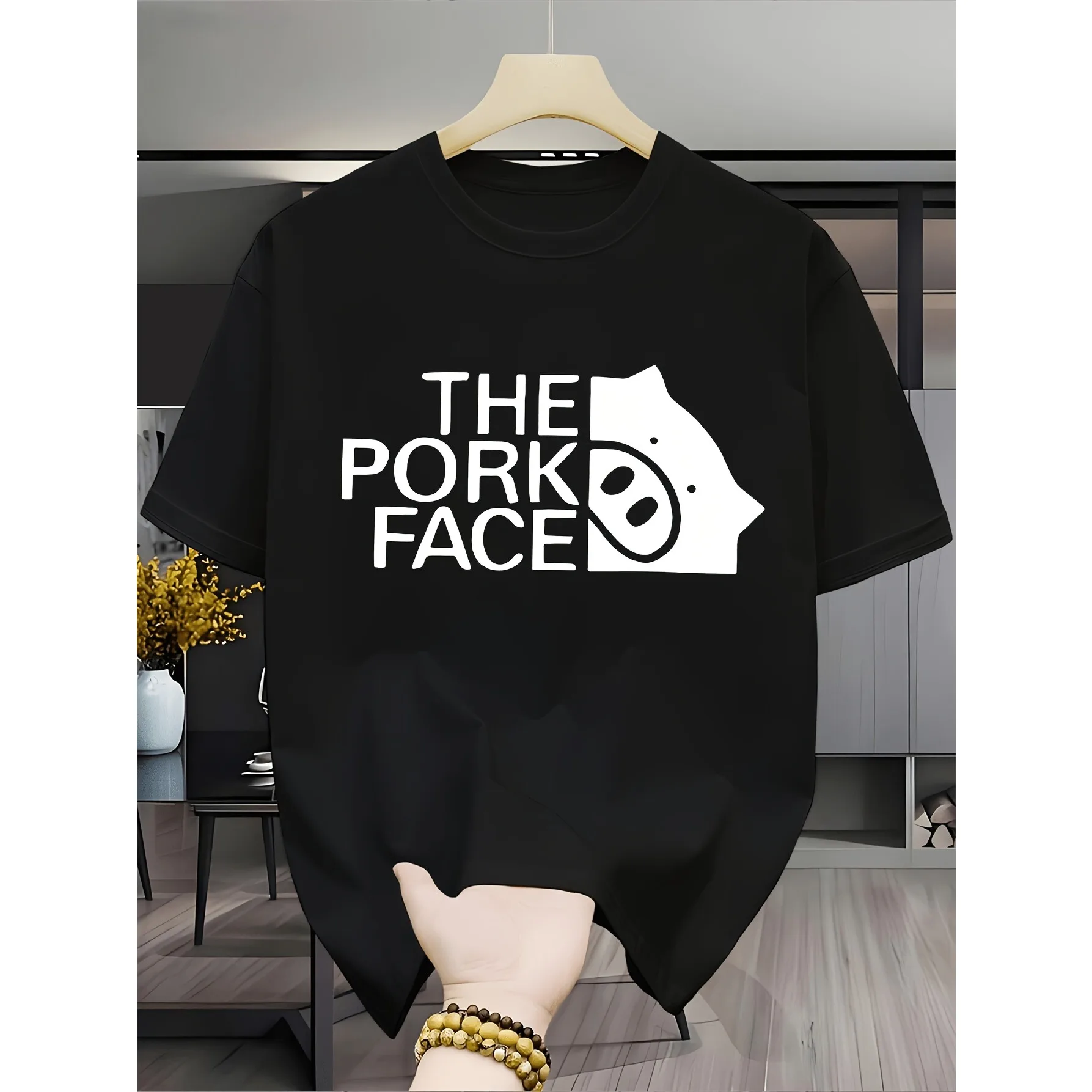 Fun Parody T-shirt Cute Pork Face Women's Comfortable Home Clothes Round Neck Unisex Daily Wear