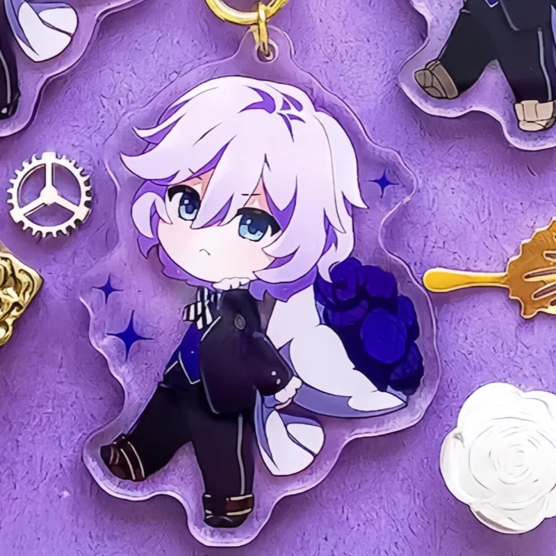 Acrylic Keychain Dark Purple Rose Twisted Wonderland Character TWST Unique Design Collectible Keyring for Fans