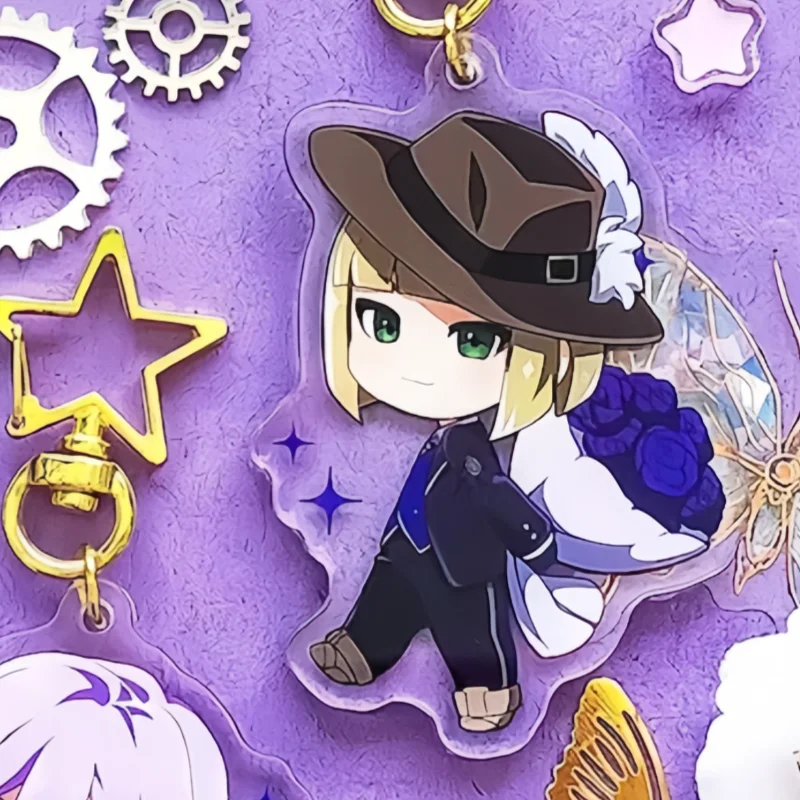 Acrylic Keychain Dark Purple Rose Twisted Wonderland Character TWST Unique Design Collectible Keyring for Fans