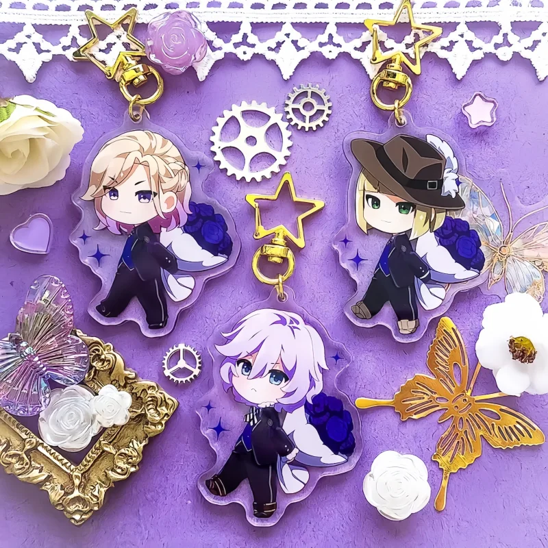 Acrylic Keychain Dark Purple Rose Twisted Wonderland Character TWST Unique Design Collectible Keyring for Fans