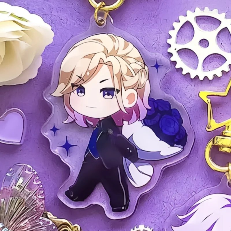 Acrylic Keychain Dark Purple Rose Twisted Wonderland Character TWST Unique Design Collectible Keyring for Fans