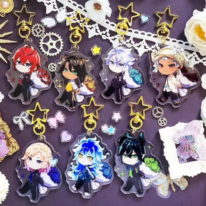 Acrylic Keychain Dark Purple Rose Twisted Wonderland Character TWST Unique Design Collectible Keyring for Fans