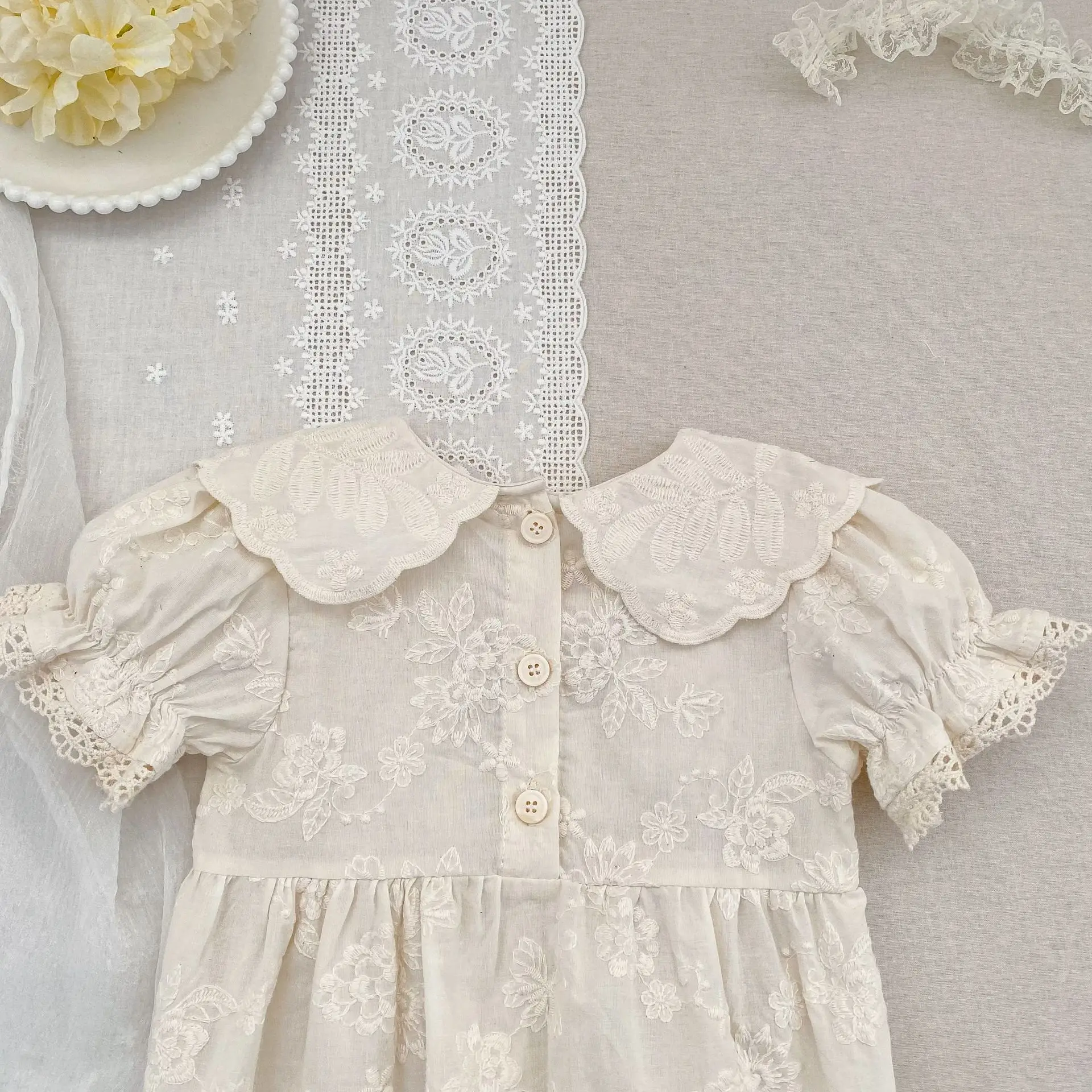 2026 New Summer Newborn Baby Romper Short Sleeved Cotton Embroidered Korean Style Children Sweet Romper Thin Outdoor Clothes