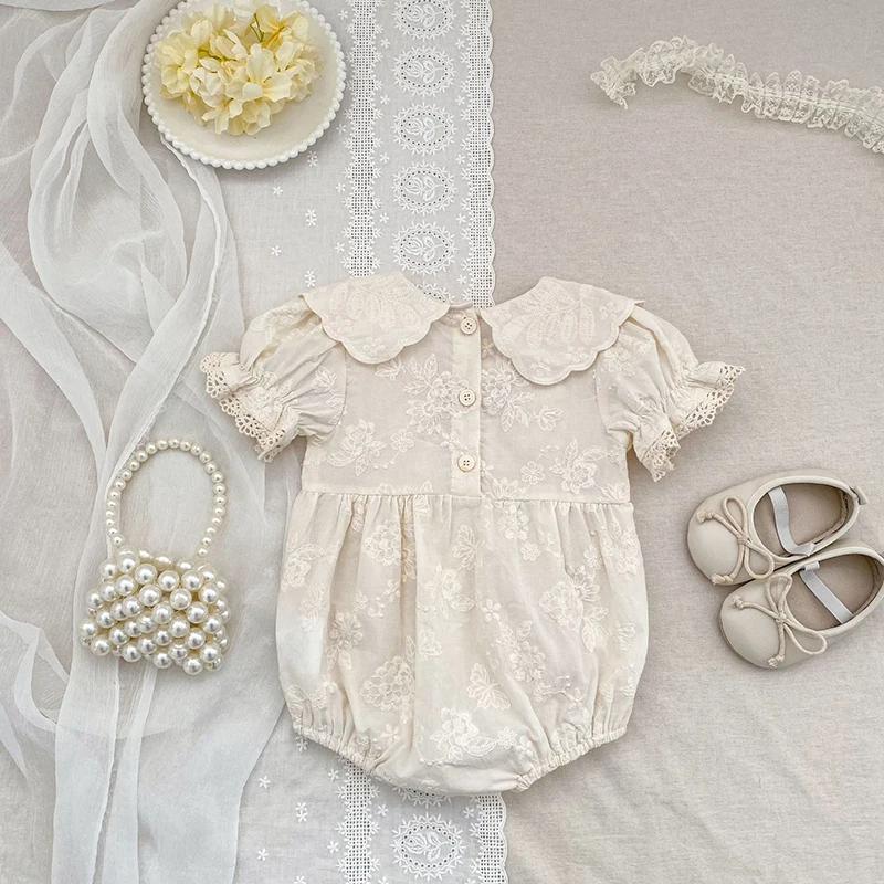2026 New Summer Newborn Baby Romper Short Sleeved Cotton Embroidered Korean Style Children Sweet Romper Thin Outdoor Clothes