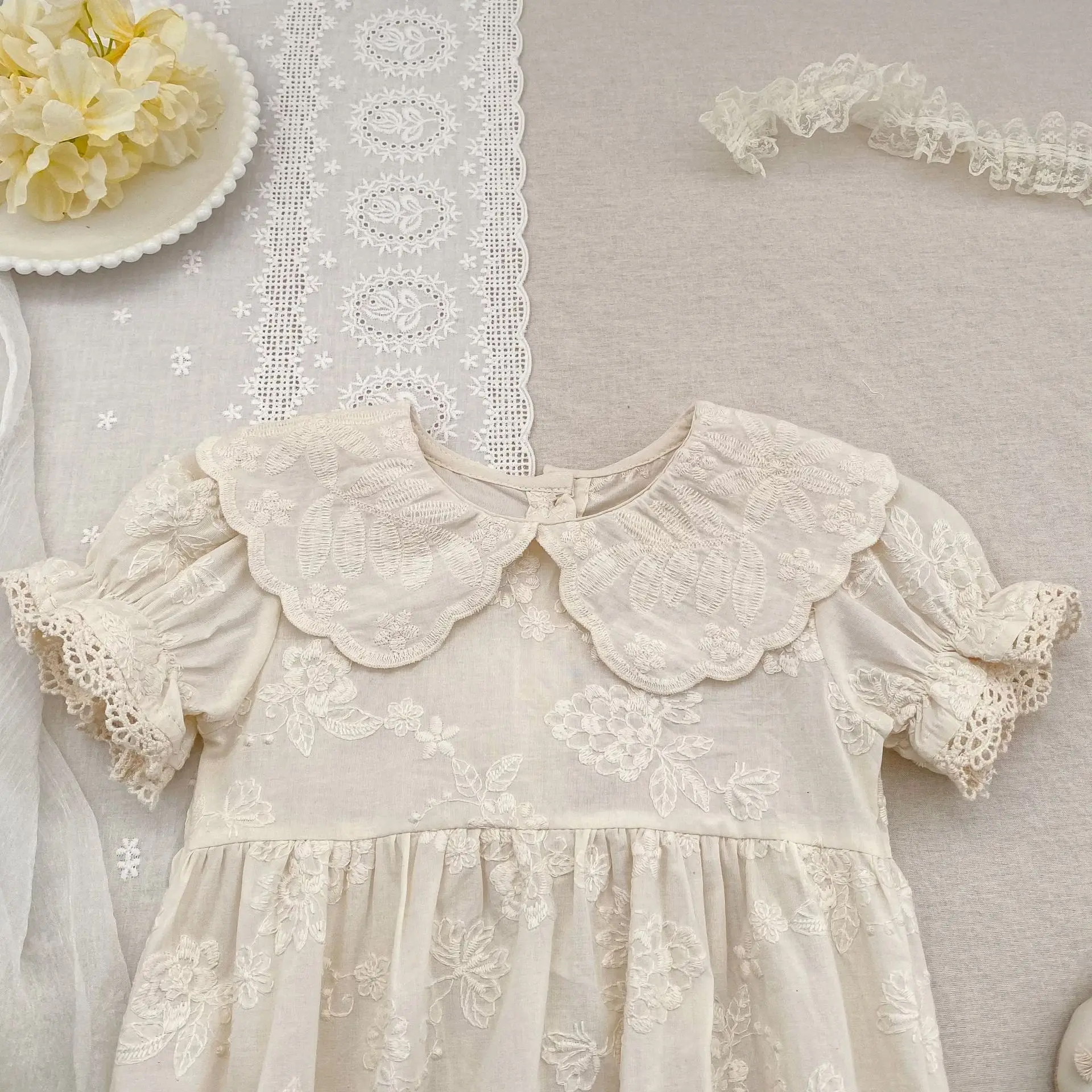 2026 New Summer Newborn Baby Romper Short Sleeved Cotton Embroidered Korean Style Children Sweet Romper Thin Outdoor Clothes