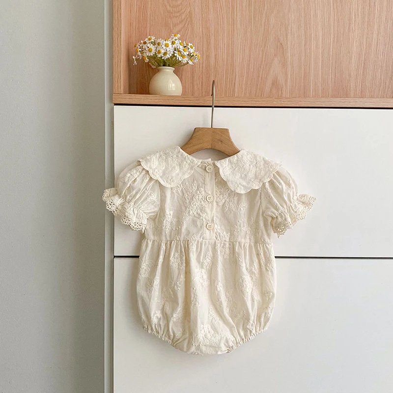 2026 New Summer Newborn Baby Romper Short Sleeved Cotton Embroidered Korean Style Children Sweet Romper Thin Outdoor Clothes