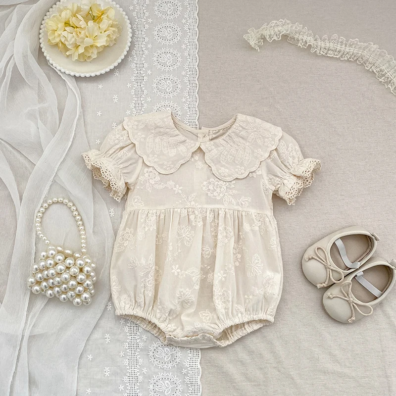2026 New Summer Newborn Baby Romper Short Sleeved Cotton Embroidered Korean Style Children Sweet Romper Thin Outdoor Clothes