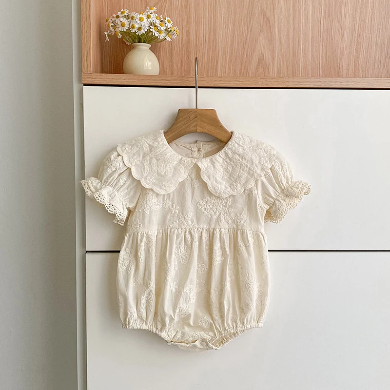 2026 New Summer Newborn Baby Romper Short Sleeved Cotton Embroidered Korean Style Children Sweet Romper Thin Outdoor Clothes