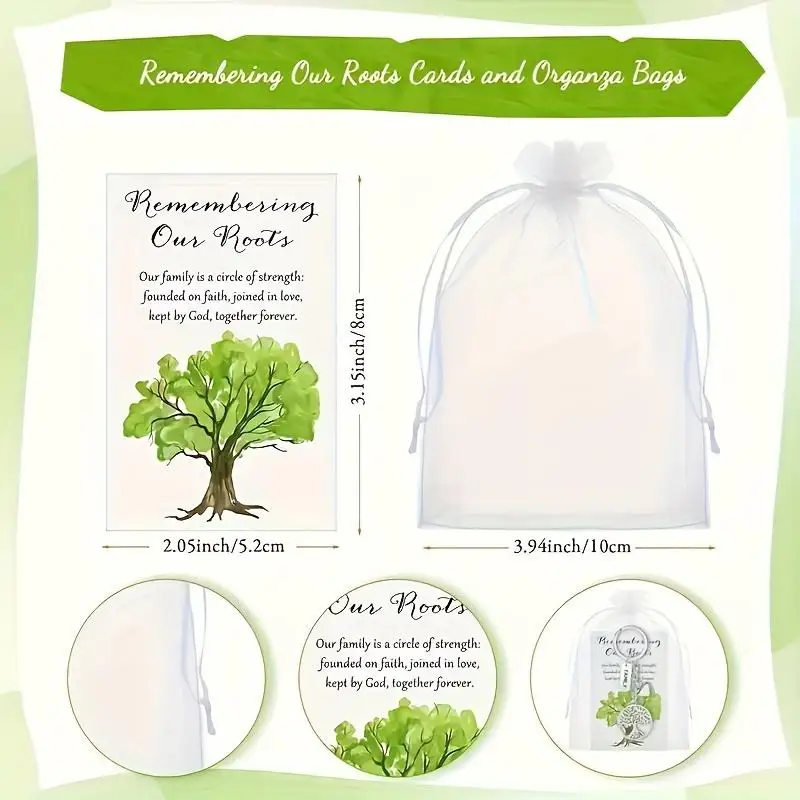 10-100sets Life Tree Keychains with Gift Bag Remembering Our Roots Card Family Party Decorative Keyring Gift for Family Day