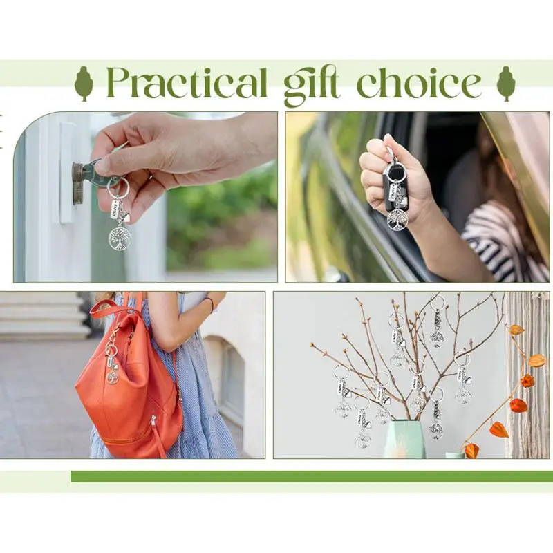 10-100sets Life Tree Keychains with Gift Bag Remembering Our Roots Card Family Party Decorative Keyring Gift for Family Day