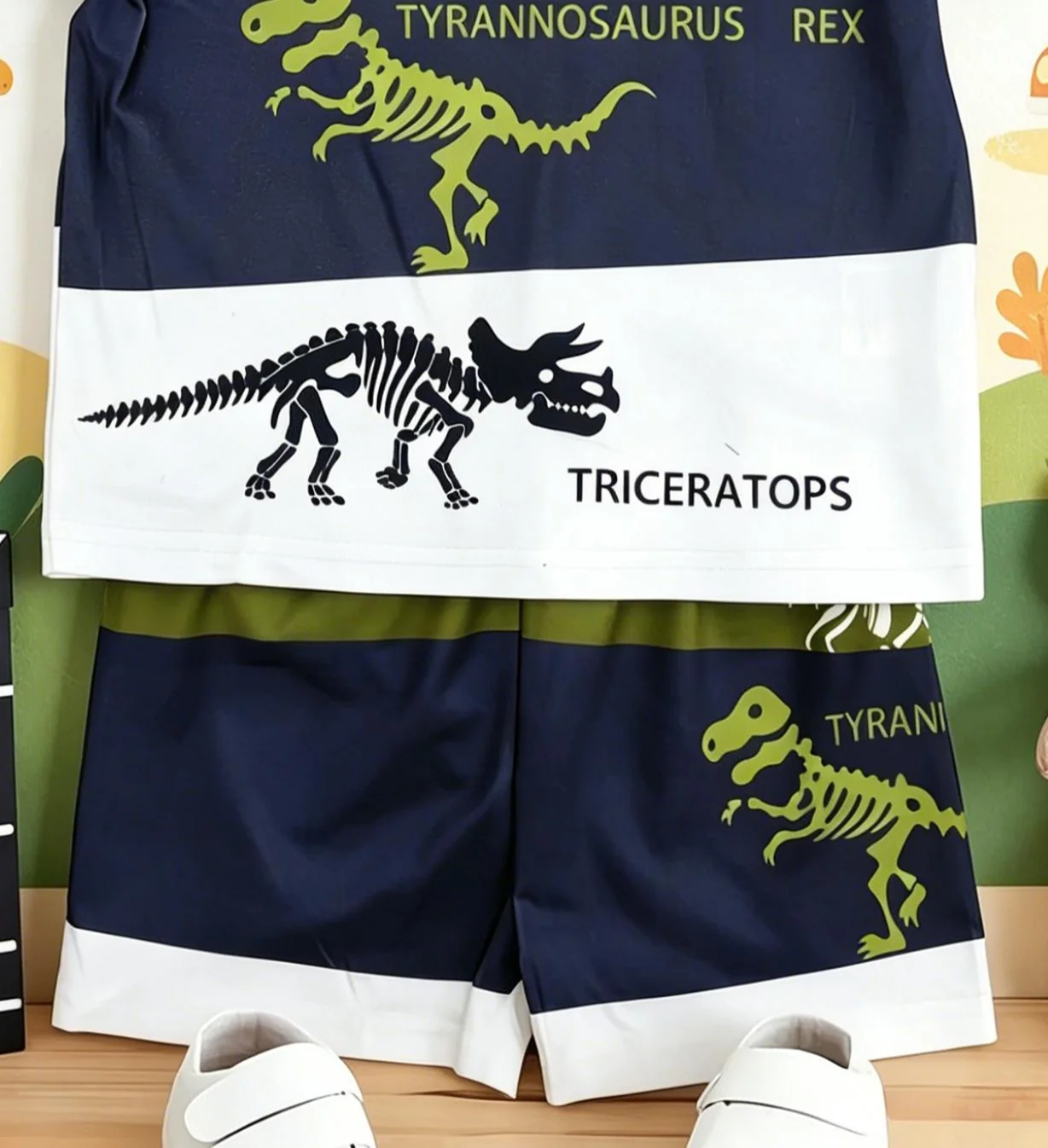 Cool Style Dinosaur Skeleton Print Boys Short Sleeve Shorts Set New Arrival