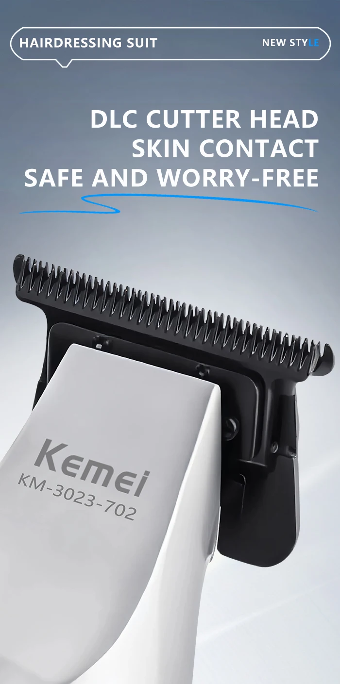 Kemei 3023-702 Zero Gapped Cordless Hair Trimmer Professional Hair Clipper Men Barber Rechargeable Finish Hair Citing Machine