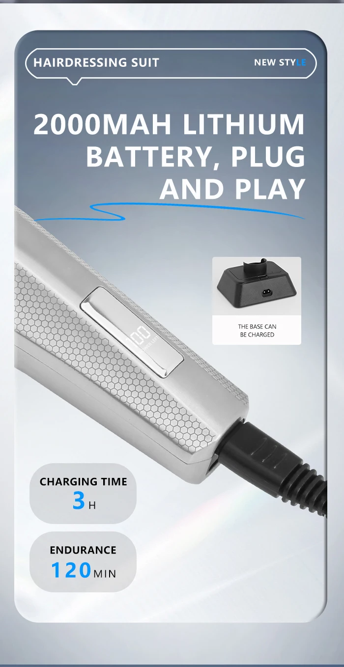 Kemei 3023-702 Zero Gapped Cordless Hair Trimmer Professional Hair Clipper Men Barber Rechargeable Finish Hair Citing Machine
