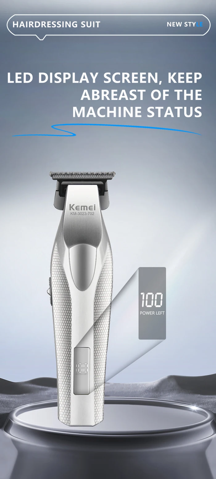Kemei 3023-702 Zero Gapped Cordless Hair Trimmer Professional Hair Clipper Men Barber Rechargeable Finish Hair Citing Machine