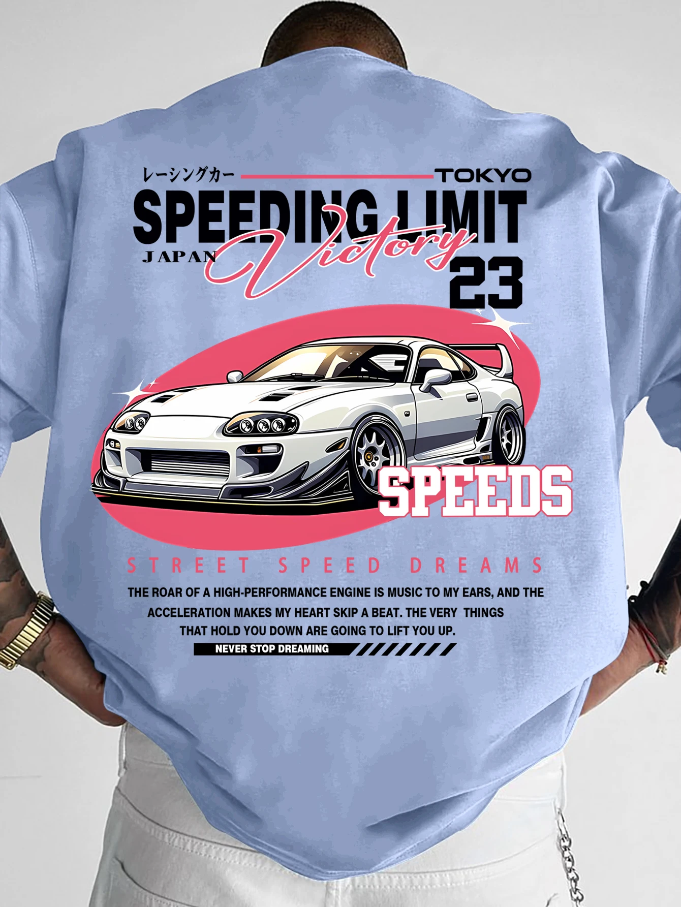 New Men's Tokyo JDM Supra T-Shirt Speeding Limit Victory Print Streetwear Crew Neck Short Sleeve Polyester Tops S-XXL