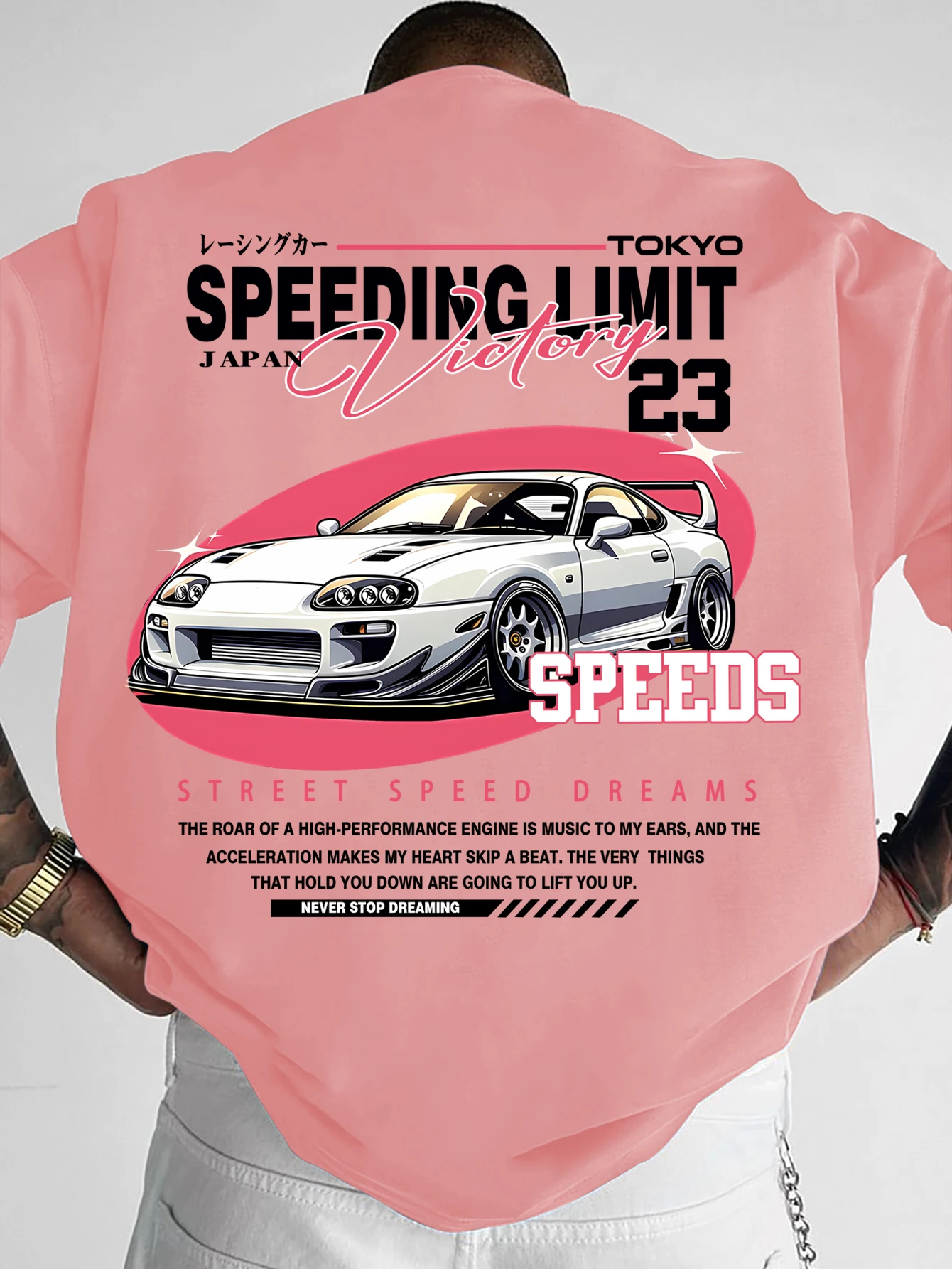 New Men's Tokyo JDM Supra T-Shirt Speeding Limit Victory Print Streetwear Crew Neck Short Sleeve Polyester Tops S-XXL