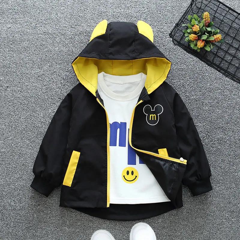 Spring Autumn Baby Boys Girls Hooded Jacket Fashion Solid Letter Print Outerwear for 1-6 Years Kids Children Windbreaker Coat