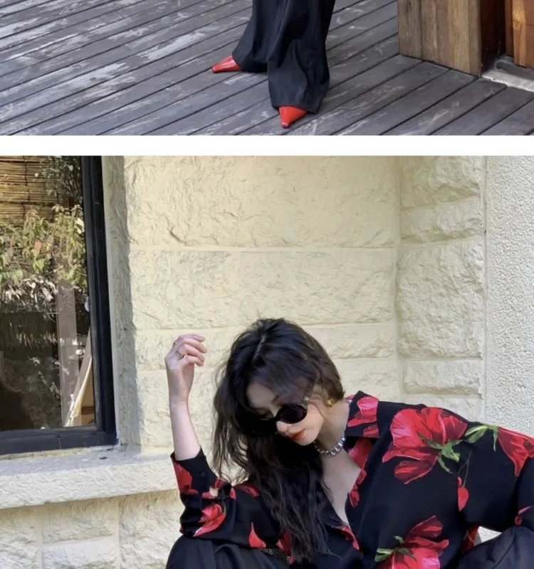Summer Fashion New Women's Elegant Design Printed Shirt Retro Street Style Single Breasted Long Sleeved Satin Shirt