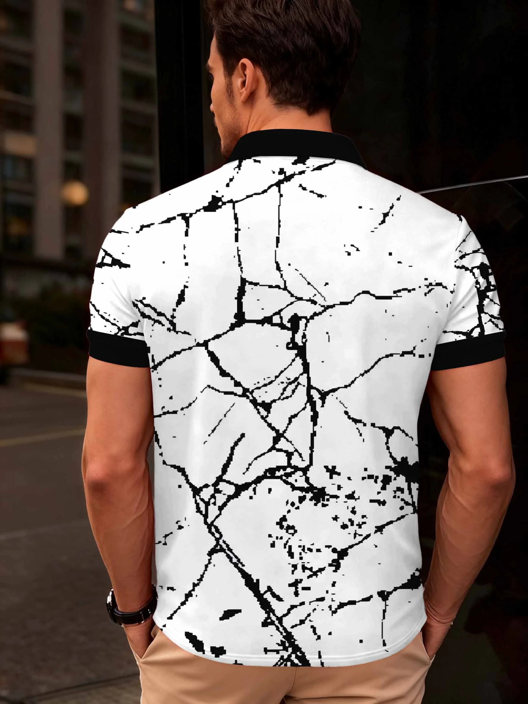 2026 Summer New Style Men's Short-Sleeved Polo Shirt with 3D Pattern Printing for Street Casual Fashion and Breathability