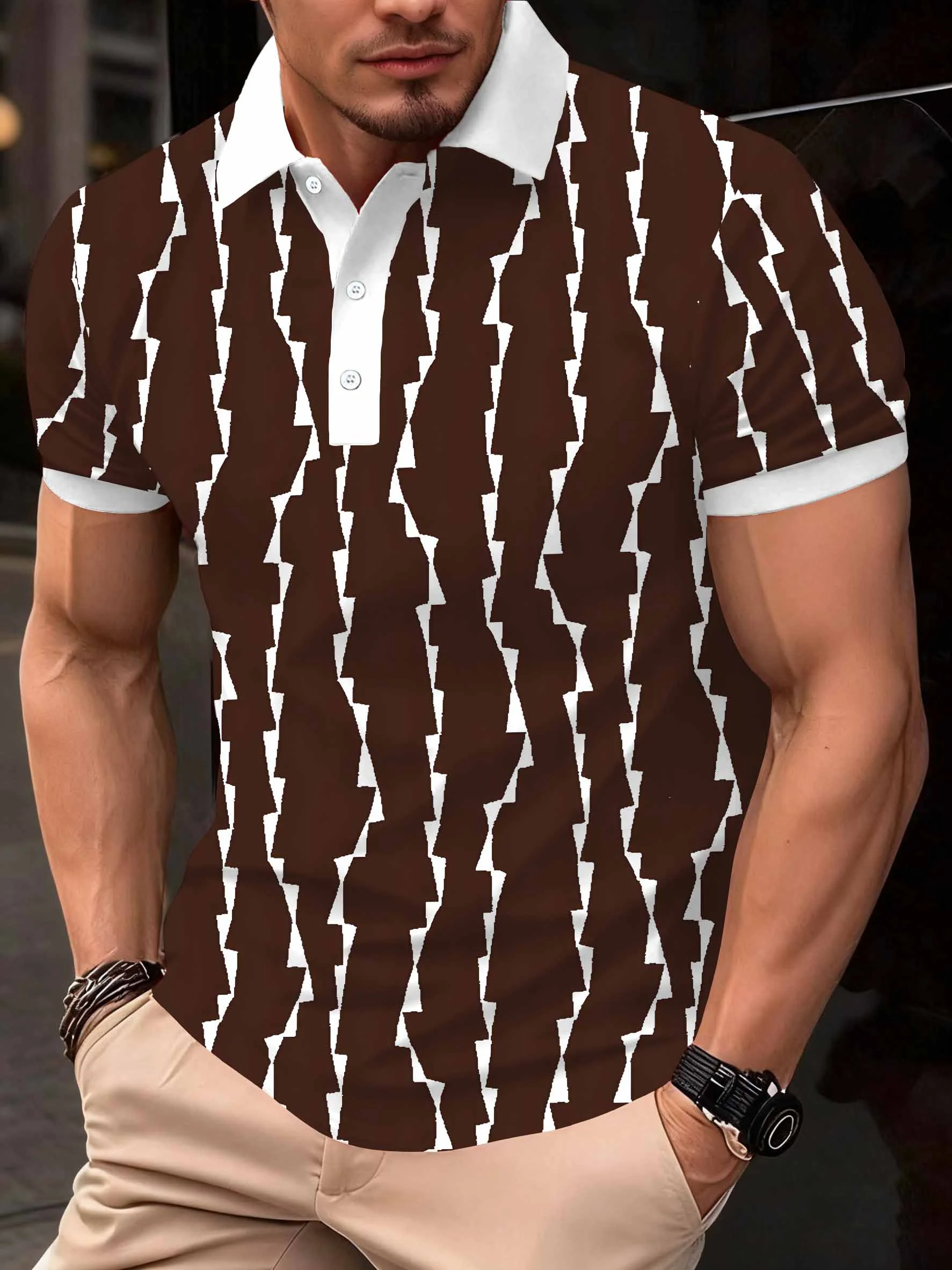 2026 Summer New Style Men's Short-Sleeved Polo Shirt with 3D Pattern Printing for Street Casual Fashion and Breathability