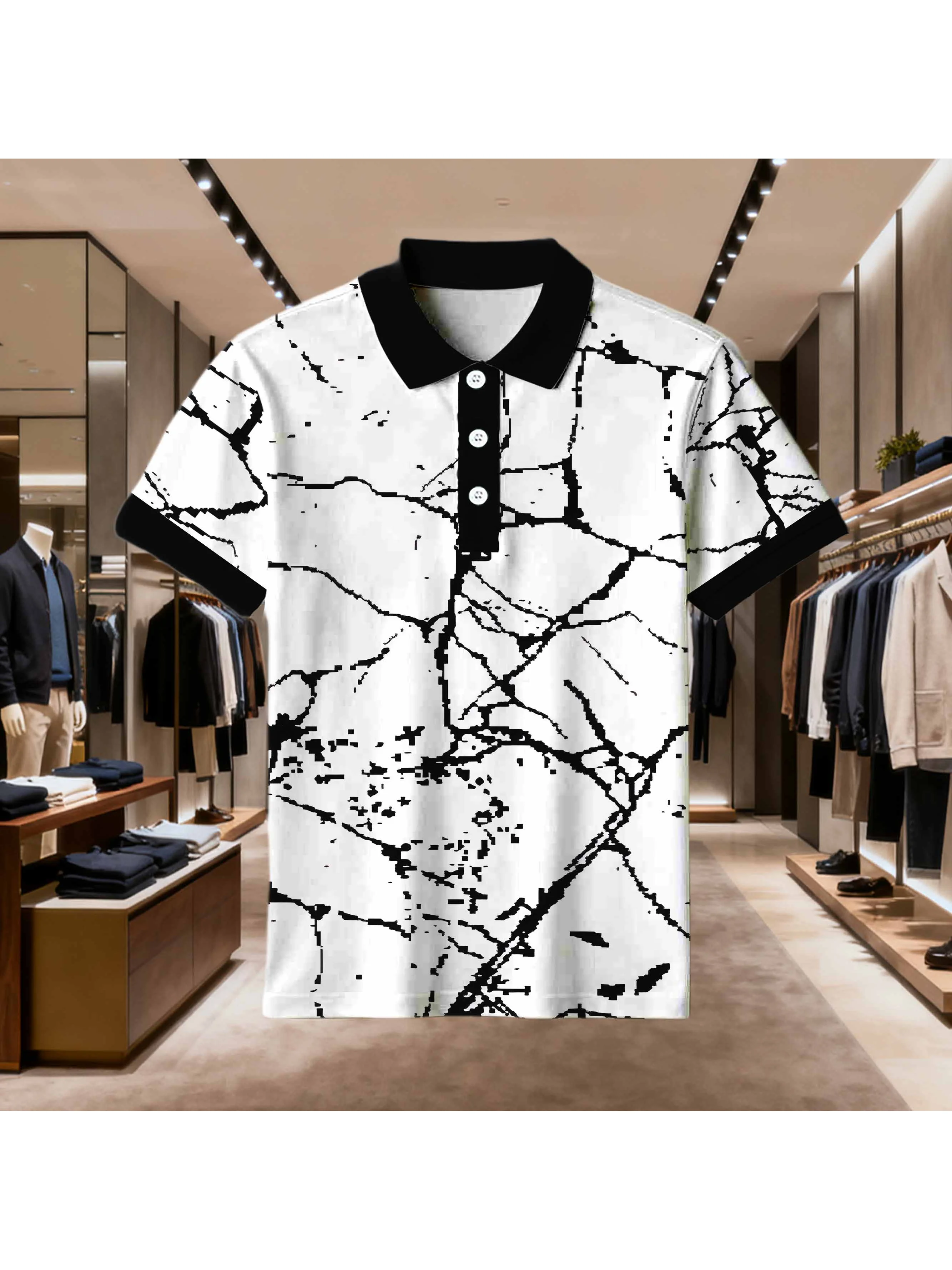 2026 Summer New Style Men's Short-Sleeved Polo Shirt with 3D Pattern Printing for Street Casual Fashion and Breathability