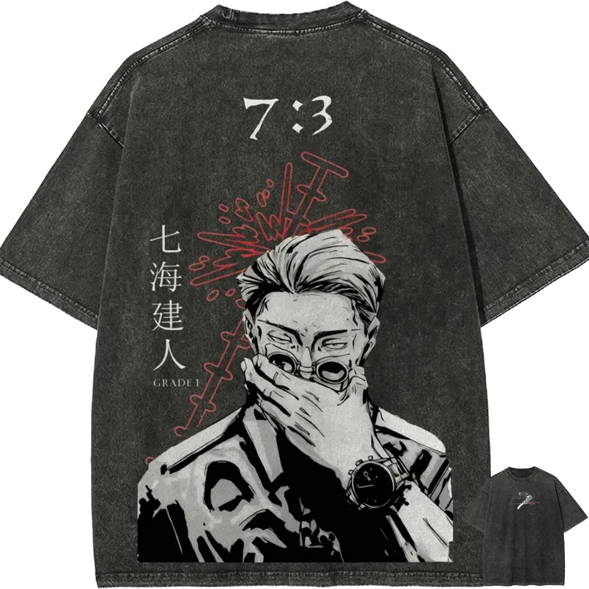 Kento Nanami T Shirt Men Jujutsu Kaisen 7:3 Ratio Vintage Acid Wash Streetwear Retro Japanese Anime Graphic Tees 2026 New Summer