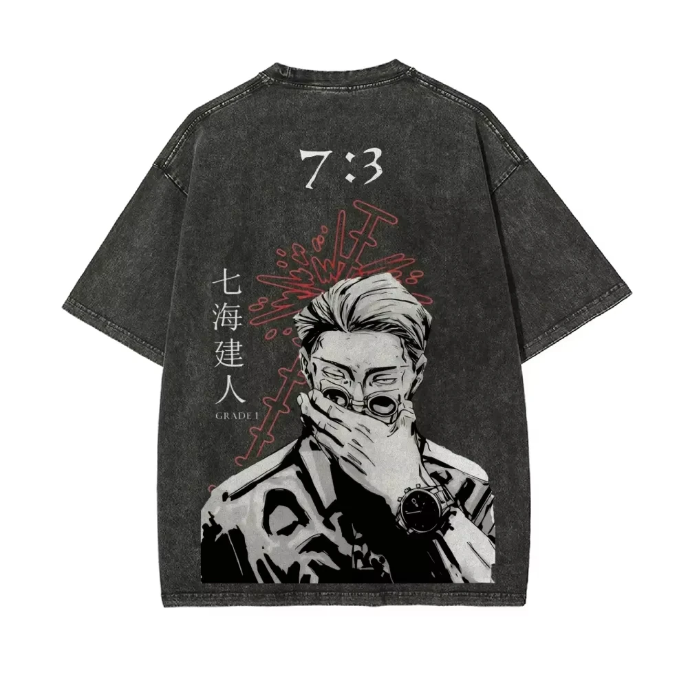 Kento Nanami T Shirt Men Jujutsu Kaisen 7:3 Ratio Vintage Acid Wash Streetwear Retro Japanese Anime Graphic Tees 2026 New Summer