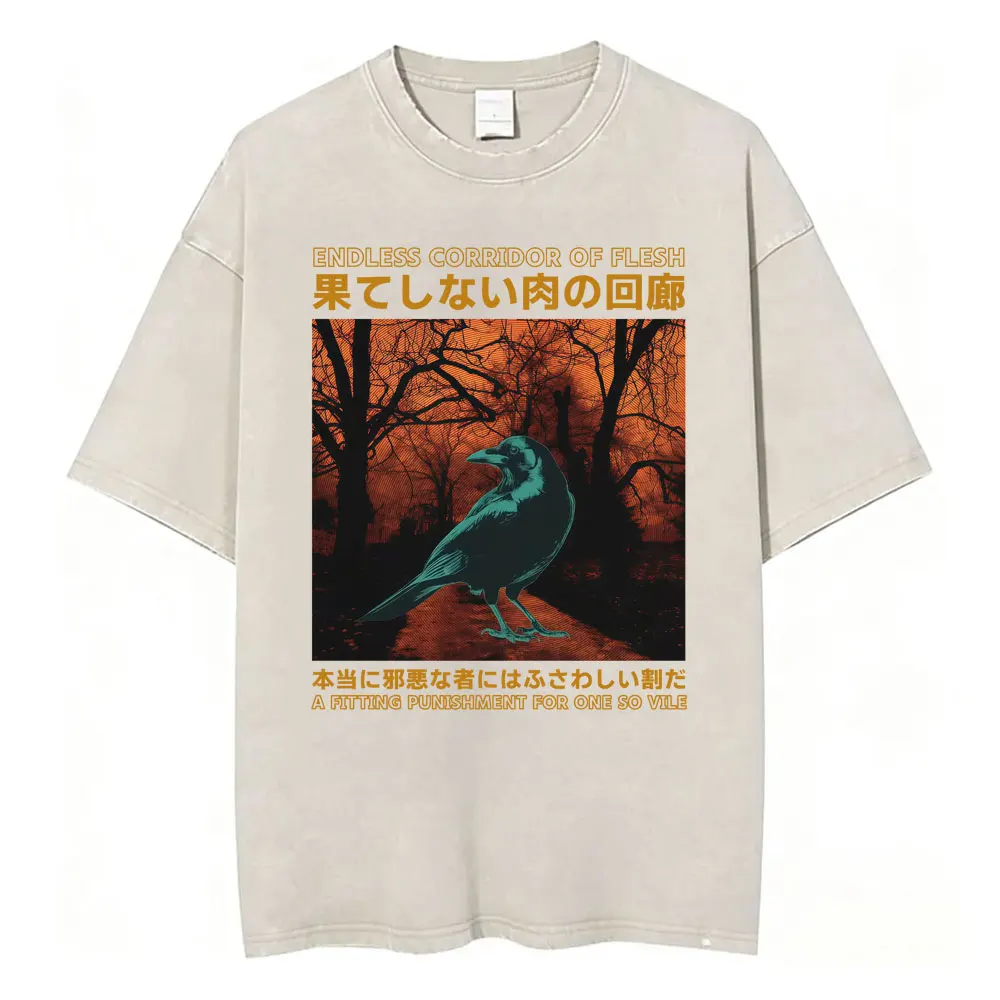 Funny LOTR Mordor Mount Doom National Park Vintage Washed T Shirts Men Women Fashion Japanese Style Oversized T-shirt Streetwear