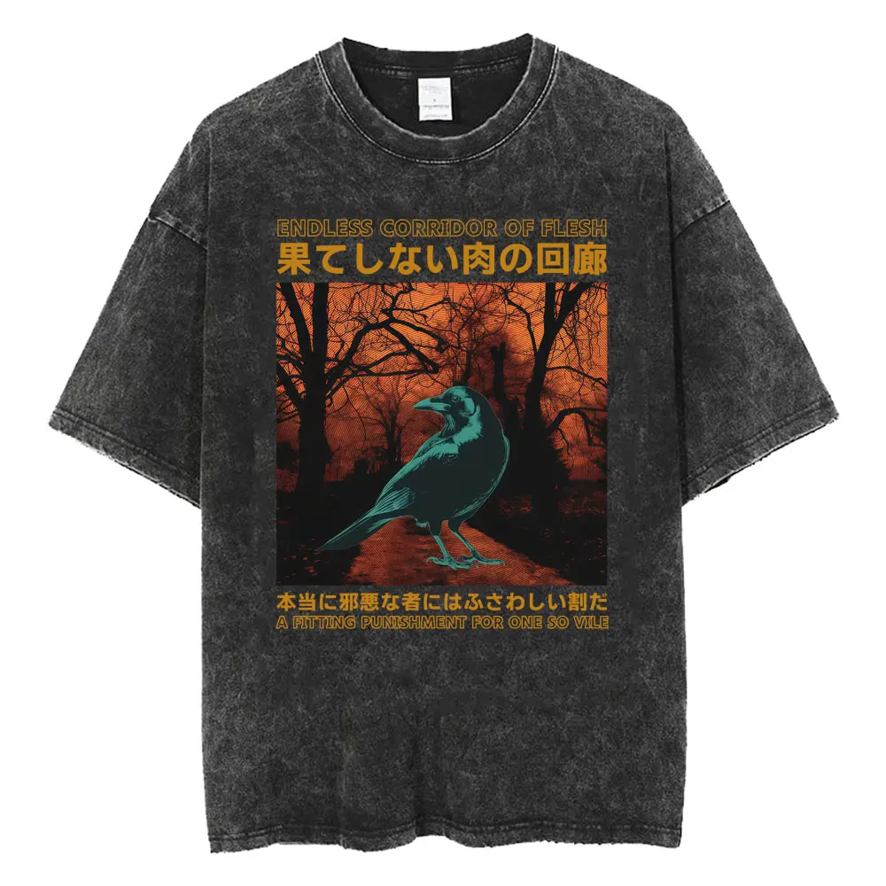 Funny LOTR Mordor Mount Doom National Park Vintage Washed T Shirts Men Women Fashion Japanese Style Oversized T-shirt Streetwear