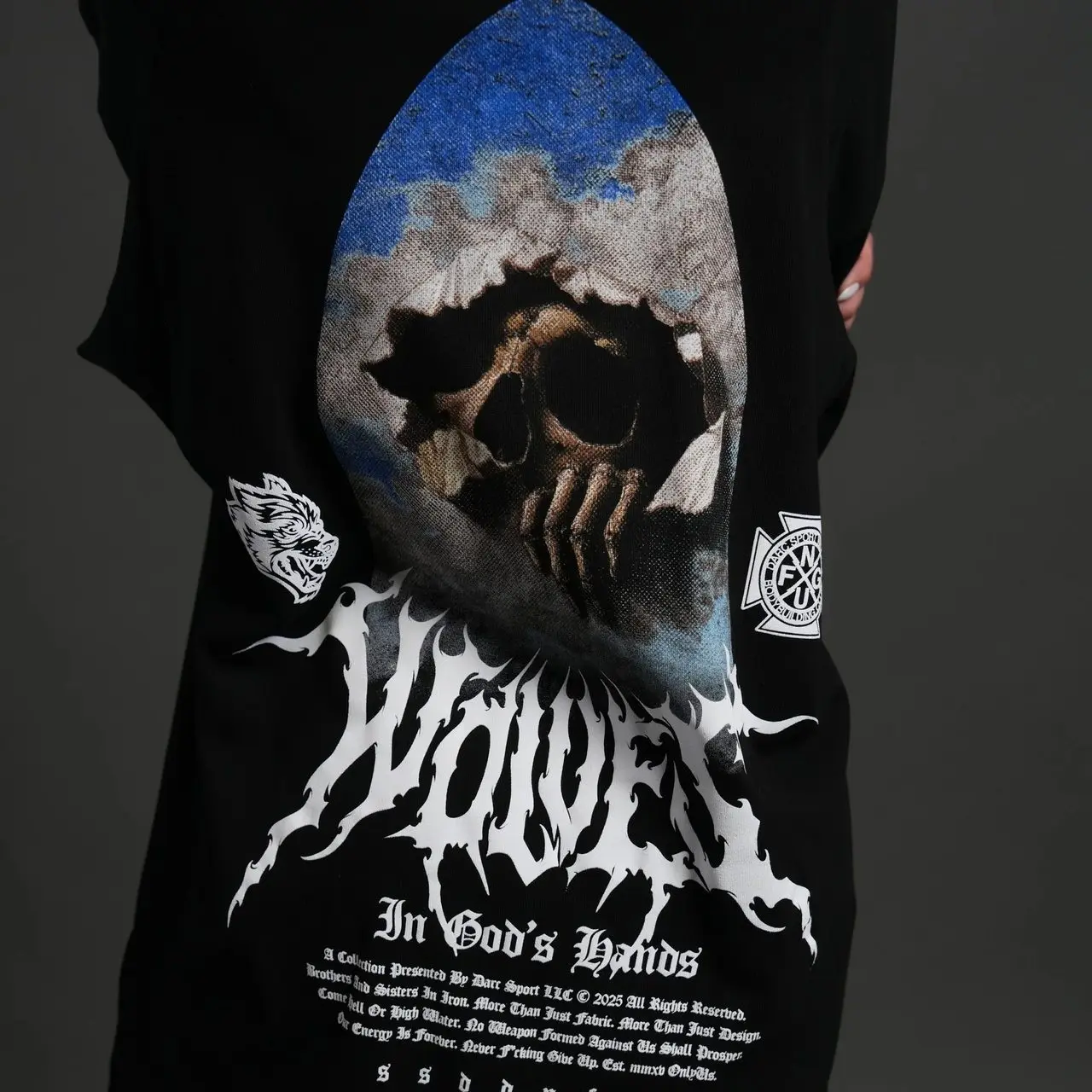 New GYM 2026 American Streetwear Brand Hip-hop Loose Skull Print Fitness Men's Sports Fitness Short-sleeved T-shirt