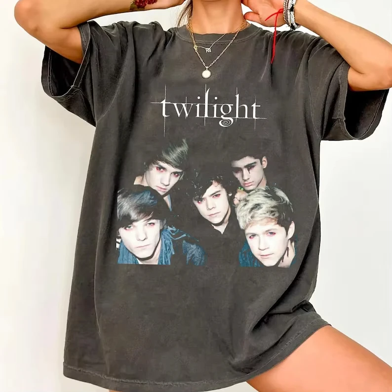 Twilight One Direction Vintage T-Shirt Summer Men's and Women's Loose and Breathable T-shirt Top
