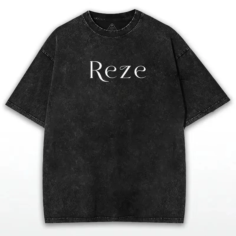 Chainsaw Man Reze Printed Tee Men's Clothing Short Sleeve Washed Cotton T-shirt Vintage Casual T Shirt 2026 Summer T Shirt