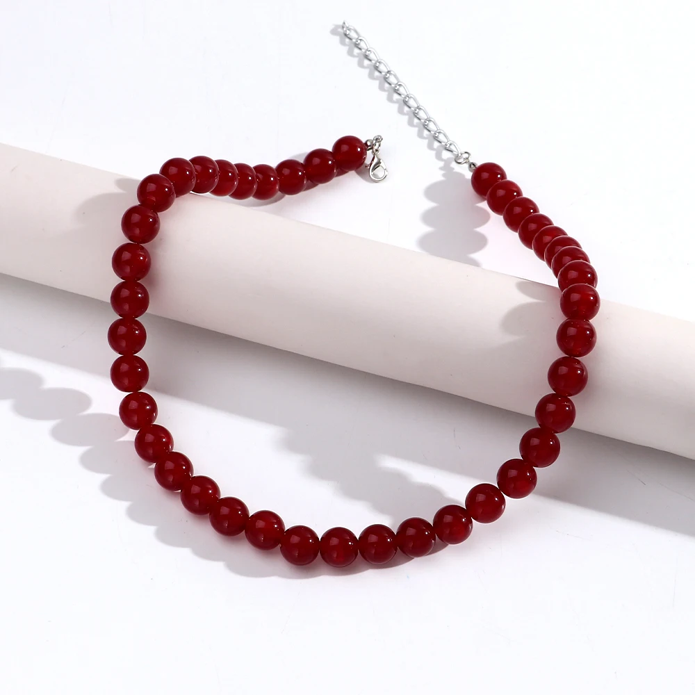 12mm Colorful Round Beads Collar Necklaces Fashion Acrylic Geometric Beaded Necklace Women Jewelry Gifts