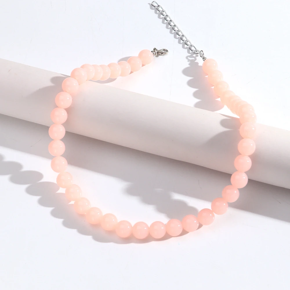 12mm Colorful Round Beads Collar Necklaces Fashion Acrylic Geometric Beaded Necklace Women Jewelry Gifts
