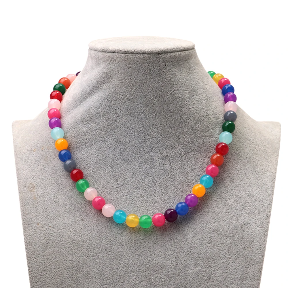 12mm Colorful Round Beads Collar Necklaces Fashion Acrylic Geometric Beaded Necklace Women Jewelry Gifts