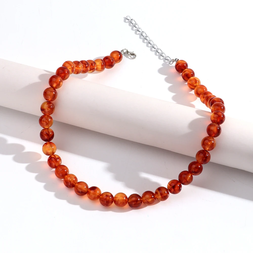 12mm Colorful Round Beads Collar Necklaces Fashion Acrylic Geometric Beaded Necklace Women Jewelry Gifts