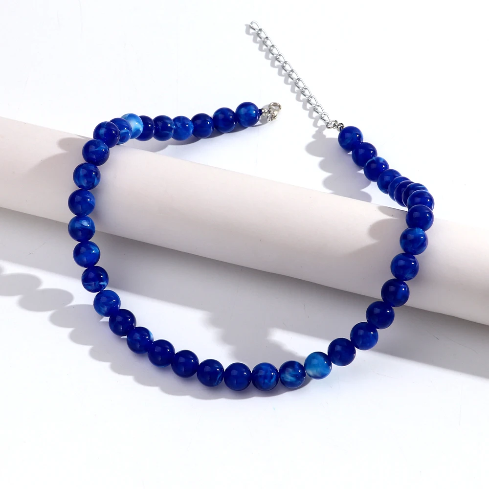 12mm Colorful Round Beads Collar Necklaces Fashion Acrylic Geometric Beaded Necklace Women Jewelry Gifts
