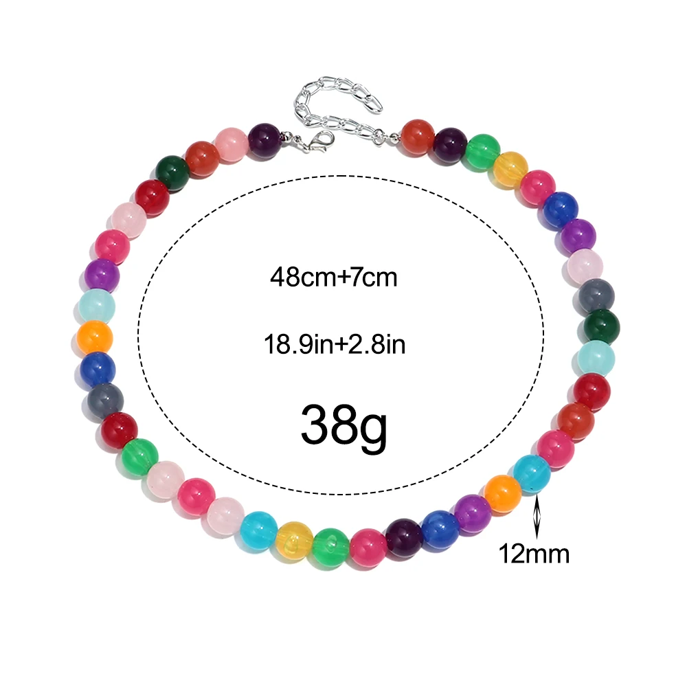 12mm Colorful Round Beads Collar Necklaces Fashion Acrylic Geometric Beaded Necklace Women Jewelry Gifts