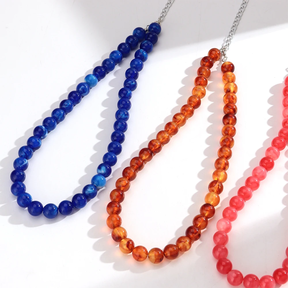 12mm Colorful Round Beads Collar Necklaces Fashion Acrylic Geometric Beaded Necklace Women Jewelry Gifts