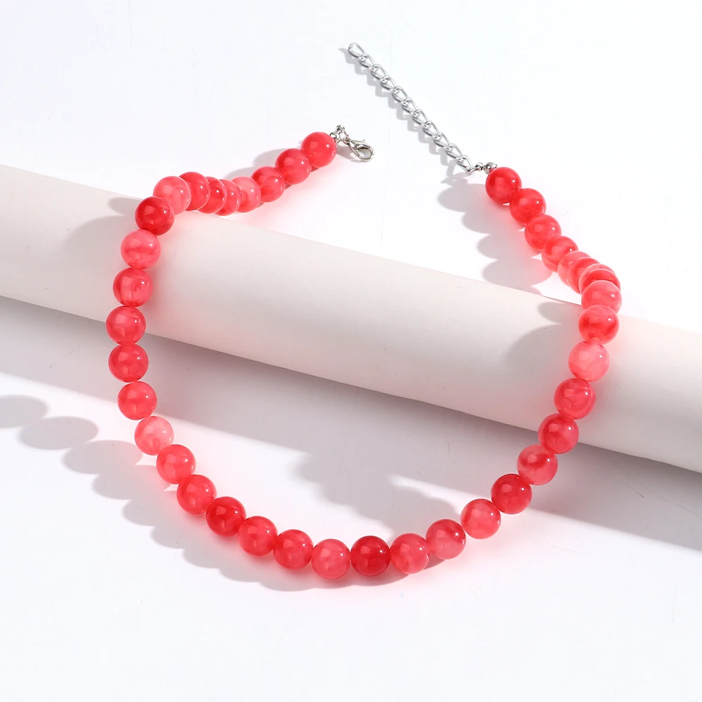 12mm Colorful Round Beads Collar Necklaces Fashion Acrylic Geometric Beaded Necklace Women Jewelry Gifts