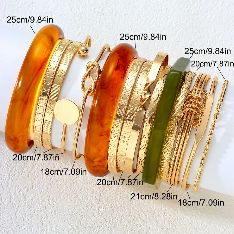 15Pcs Boho Chunky Resin Bangle Bracelet Set for Women Fashion Gold Color Acrylic Stackable Wristband Trendy Cuff Jewelry Gifts