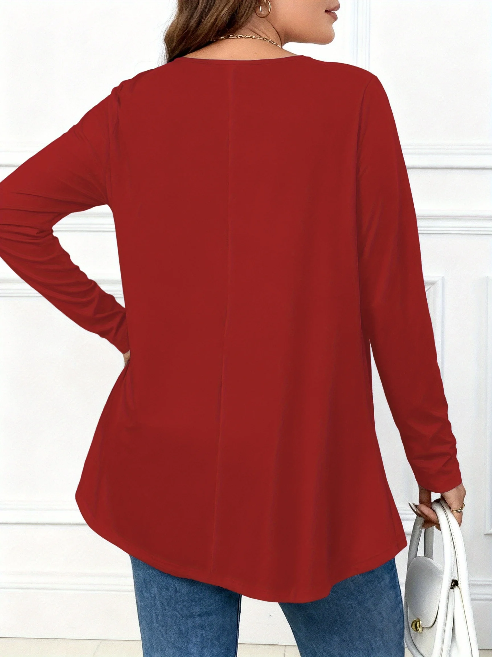 Women's Plus Size Long Sleeve Round Neck Casual Top for Effortless Everyday Style