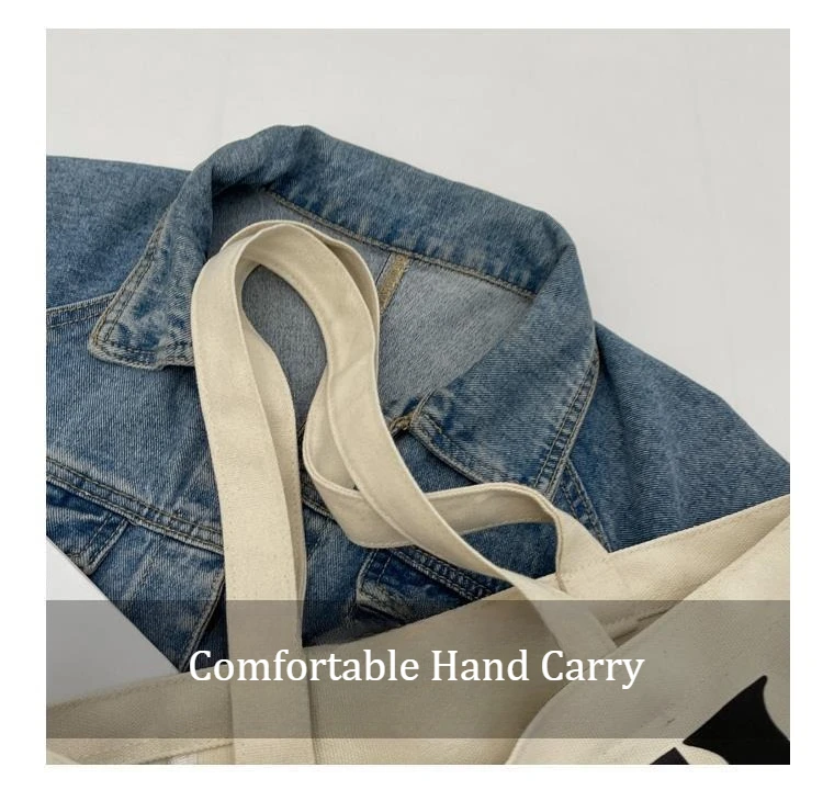Large Capacity Letter Print Canvas Bag Women Fashion Shoulder Tote Bag Portable Reusable Shopping Bag for Daily Outings