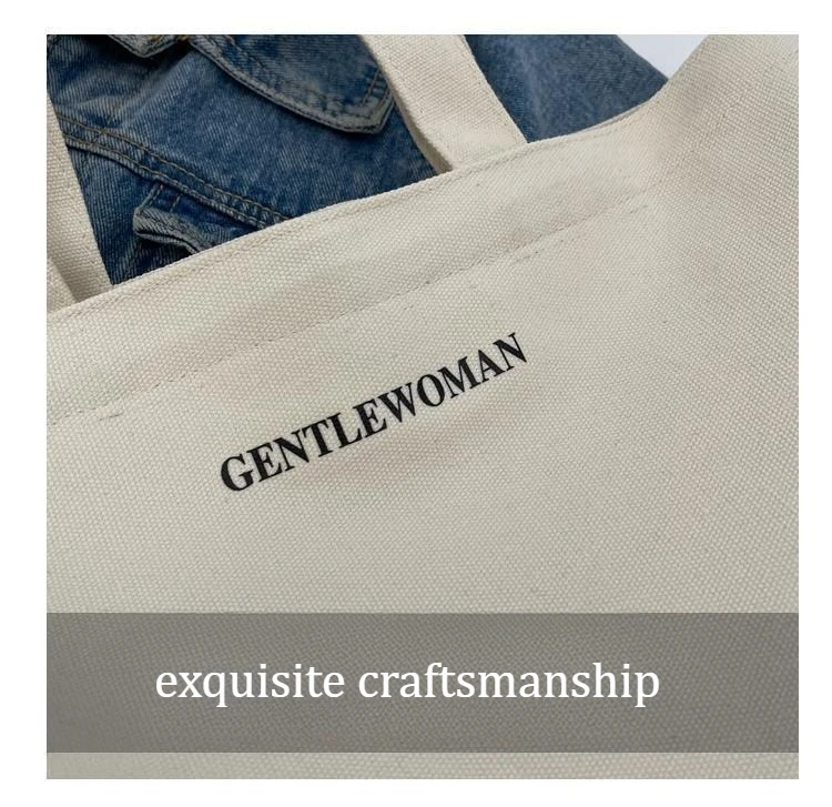 Large Capacity Letter Print Canvas Bag Women Fashion Shoulder Tote Bag Portable Reusable Shopping Bag for Daily Outings