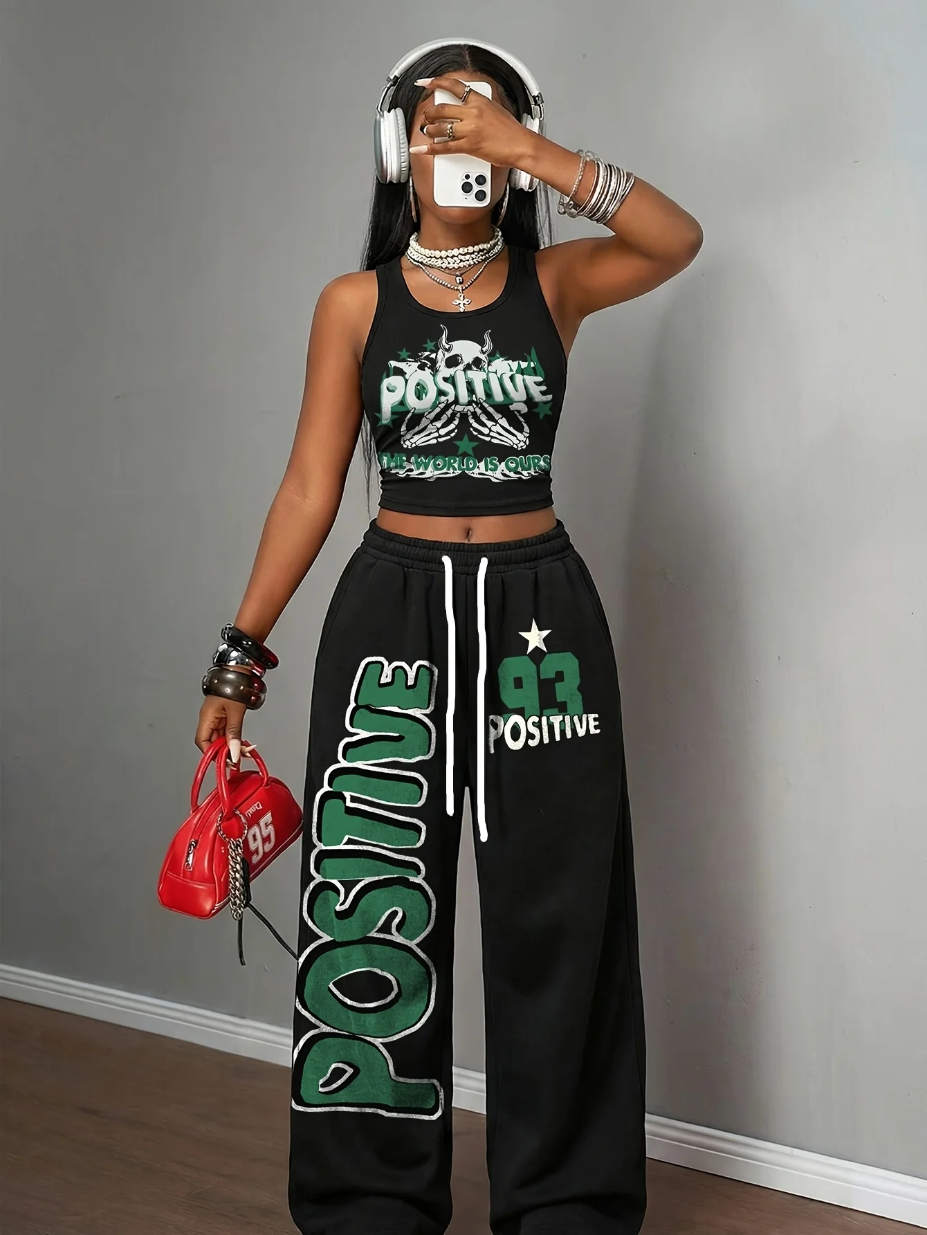 2026 Summer Kids Girls Soft Loose Fit Quick Dry Pants Black Green Positive Skeleton Print Breathable Pants Set for Street Style