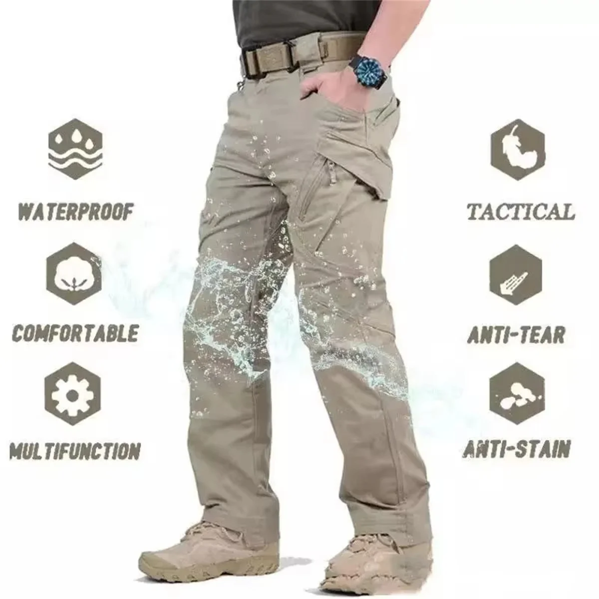 Plus Size Mens Tactical Pants Multiple Pocket Elasticity Military Urban Commuter Tacitcal Trousers Men Waterproof Cargo Pants QC