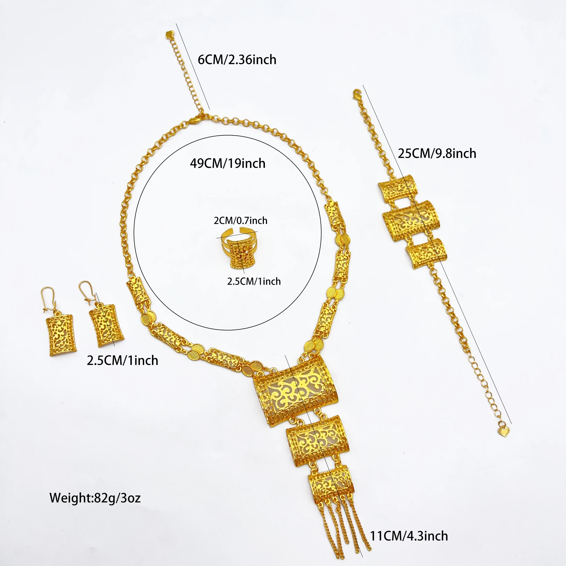 Brazilian 24k Gold Plated Long Tassel Necklace Earrings Jewelry Set For Women Wedding Jewellery Dubai Nigerian Bridal Sets
