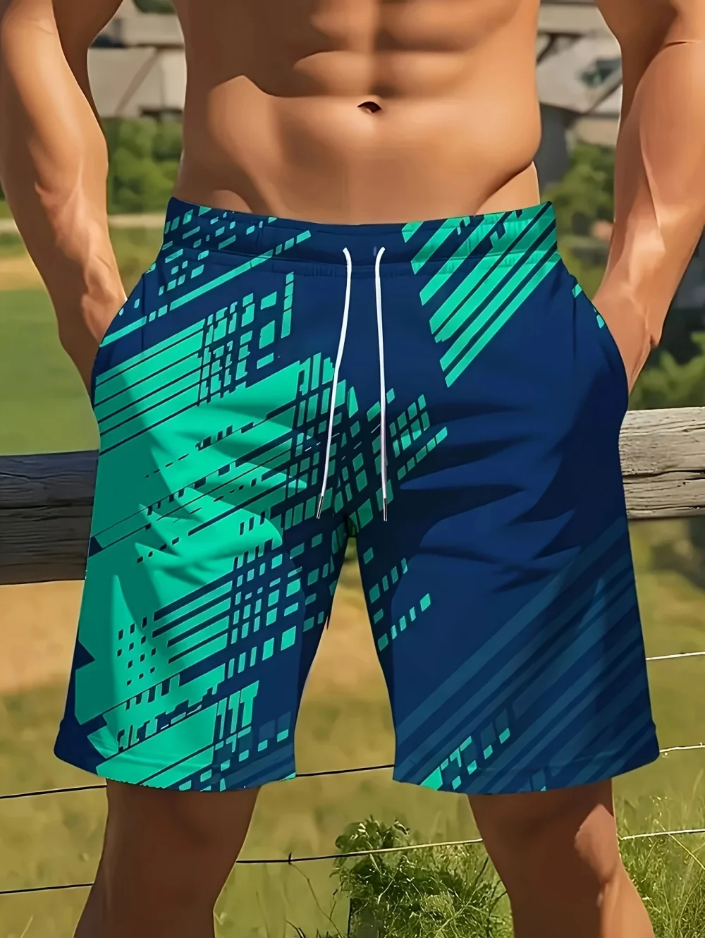 Summer Men's Stylish Print Casual Shorts 3D Geometric Patterns Lightweight Comfortable Drawstring Surfing Swimming Men Clothing
